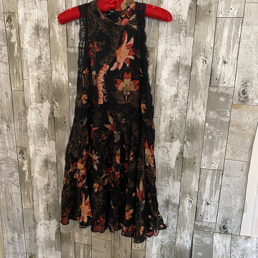Intimately Free People black floral lace trim fit and flare mini dress XS